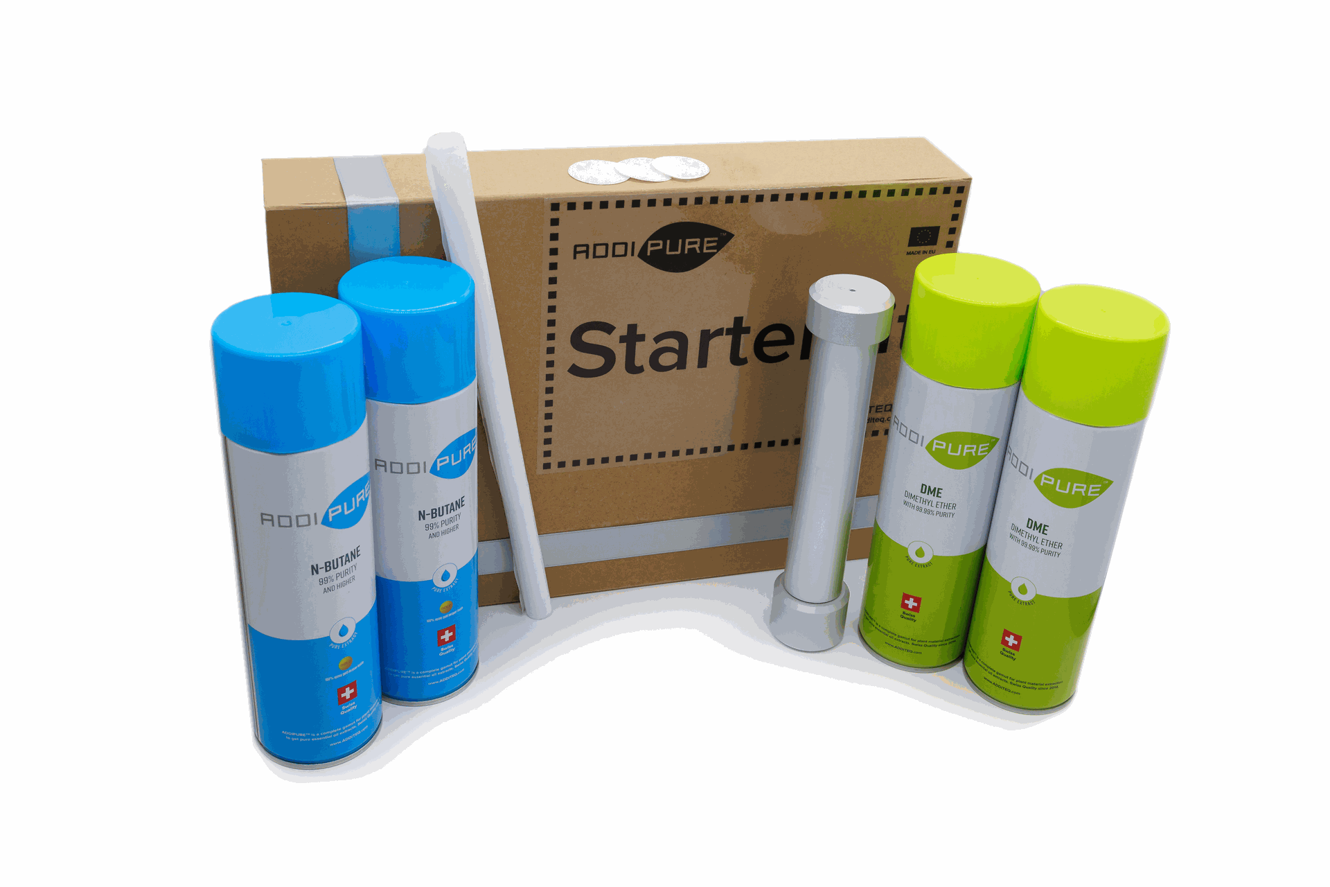 BHO StarterKit ADDIPURE complete: extractor, extraction agent cans, virgin PTFE foil & ADQ filters. Everything to get started.