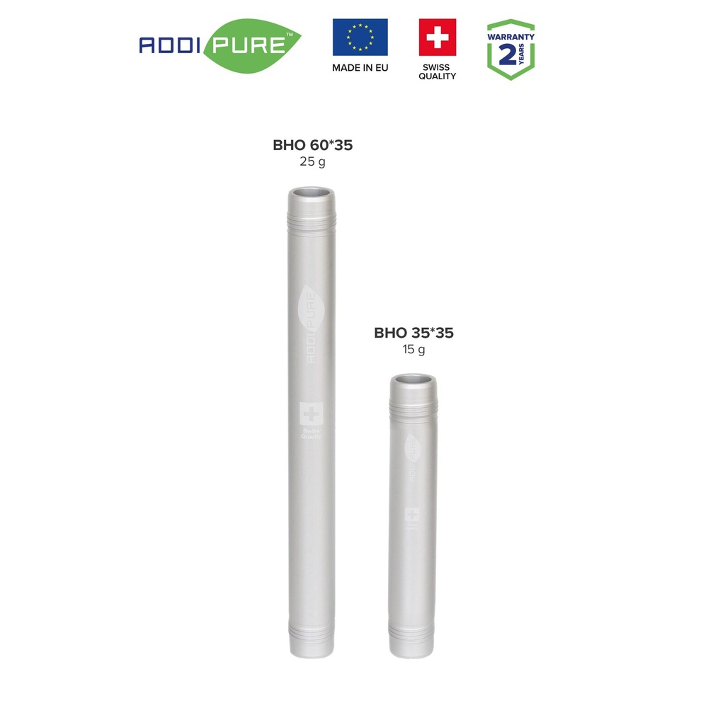 Extraction tube 60*35 for ADDIPURE modular system. For use with BHO Extractor ADDIPURE 35. Capacity 25 g. Aluminium, food grade anodised finish. Swiss quality.
