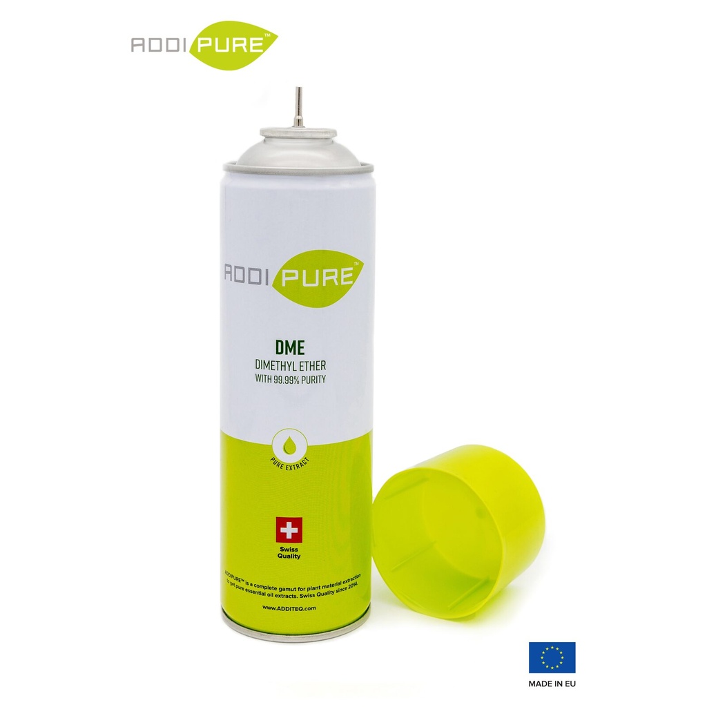 ADDIPURE Dimethyl Ether (DME), 500 ml can. Organic extraction gas. Certified 99.99% purity. Food safe. High extraction yield. Swiss quality.