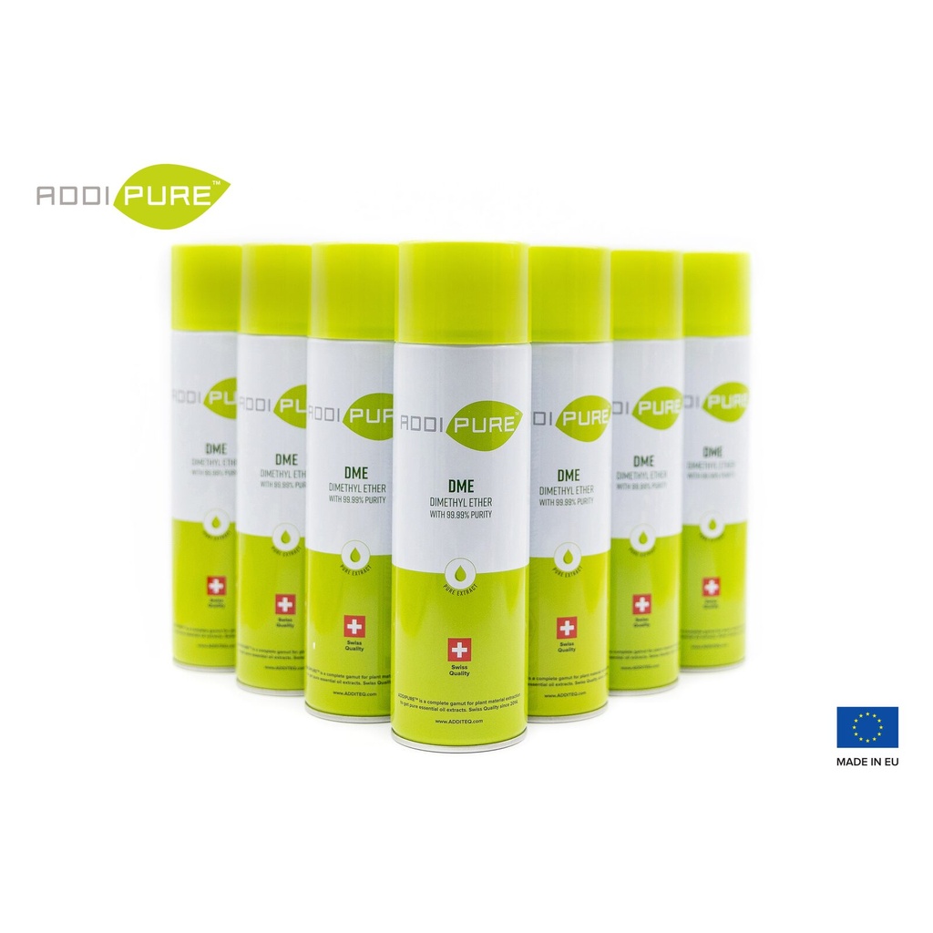 ADDIPURE Dimethyl Ether (DME), 500 ml can. Organic extraction gas. Certified 99.99% purity. Food safe. High extraction yield. Swiss quality.
