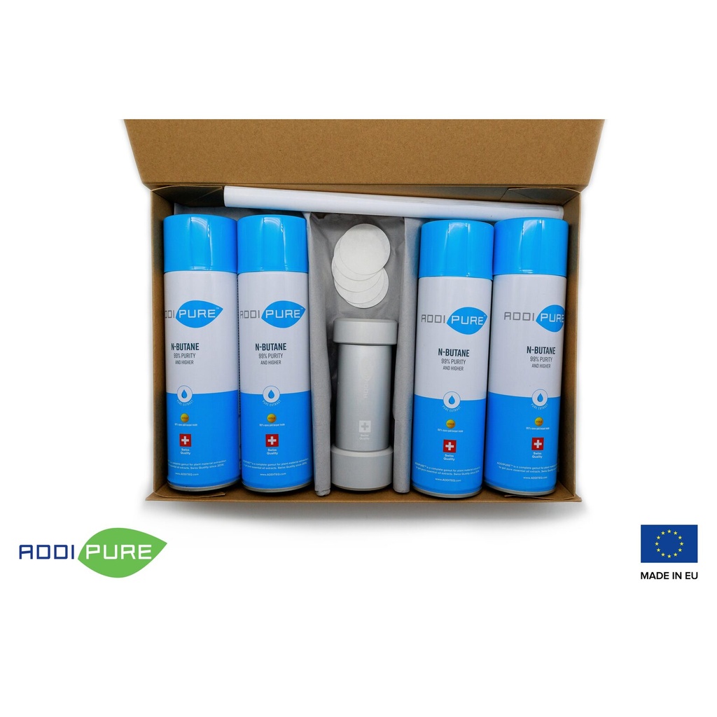 BHO StarterKit ADDIPURE 60*50 (n-Butane) for oil, BHO and DHO. Capacity 20 g. Get started with easy and efficient plant extraction. Swiss quality.