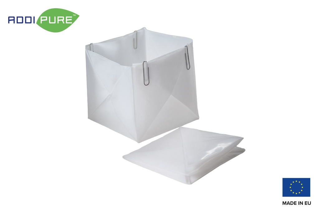 ADDIPURE Virgin PTFE Sheet, non-stick coated, folded. Dimension: 100 x 100 x 100 mm. Flexible, multifunctional. DME and n-Butane resistant. Ideal for oil, BHO and DHO extraction.