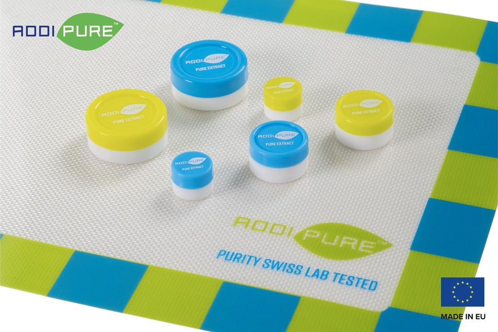 ADDIPURE Silicone jar, 11 ml, green, round. Packaging for natural products. Food grade quality. Leak-proofness.