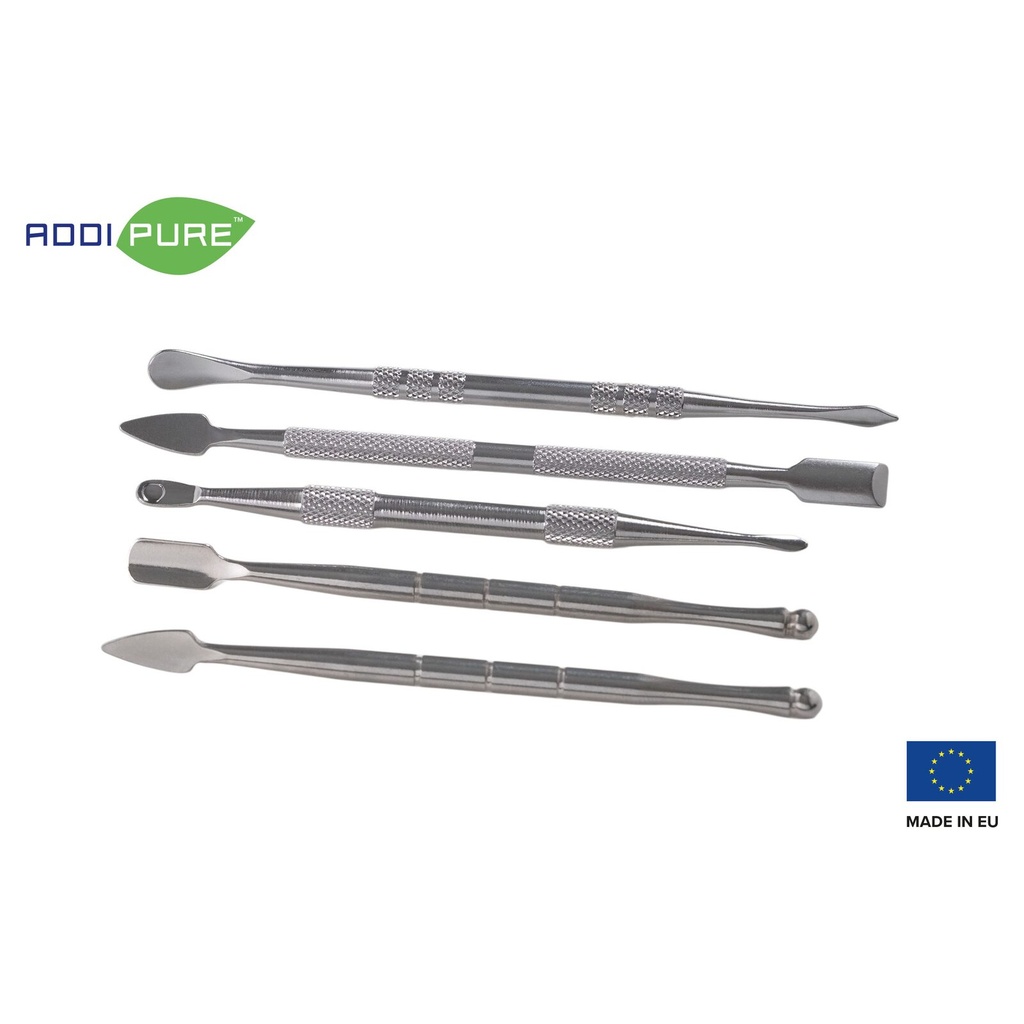 ADDIPURE Dabbing tool kit. 5 stainless steel tools with food-grade silicone jar, 5ml. Versatile use for extracts, concentrates and wax.