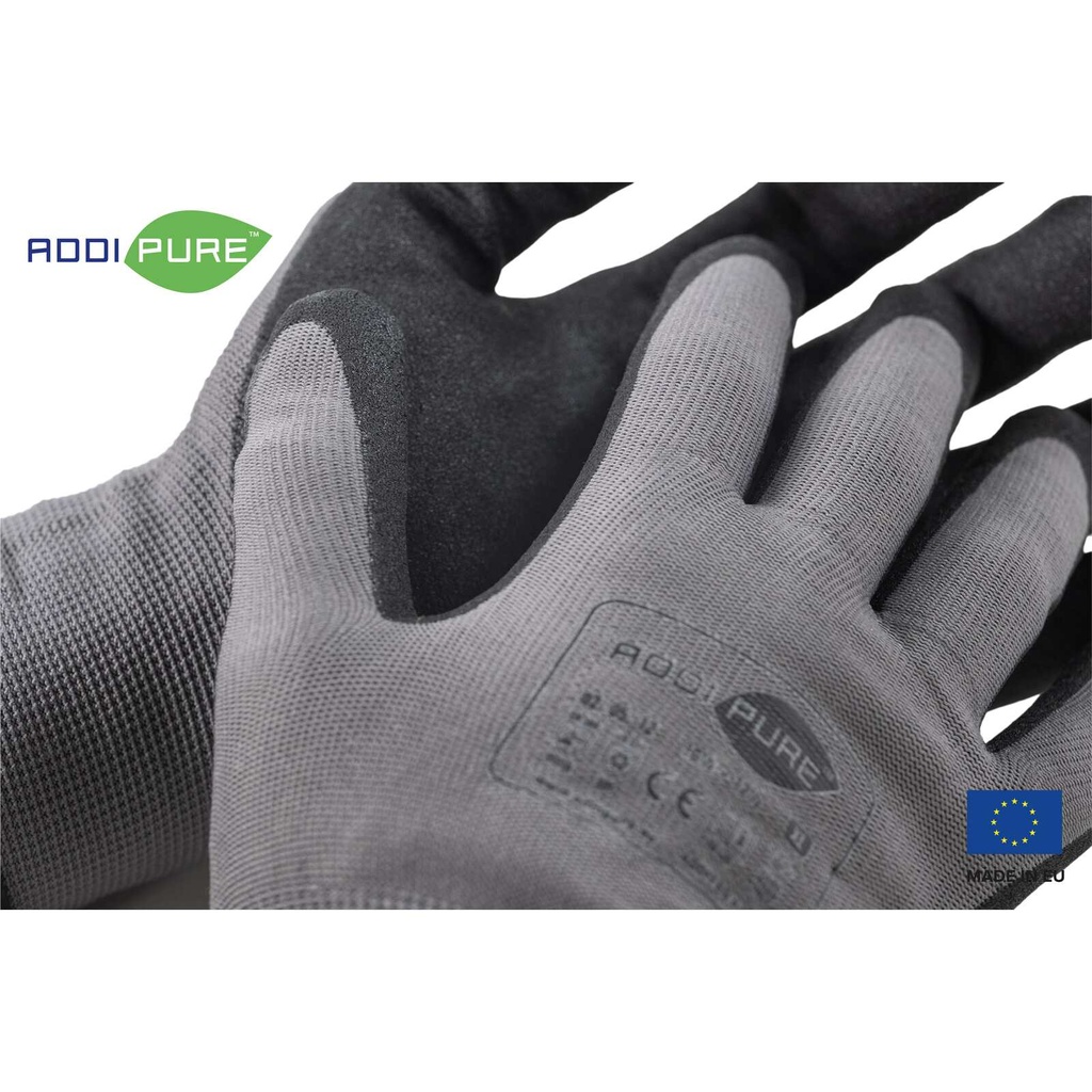 ADDIPURE Thermal gloves for BHO extraction, velcro. Grey/black, size XL. Cold-resistant, anti-slip, breathable, seamless.