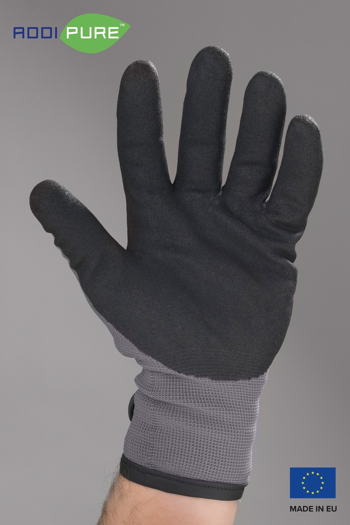 ADDIPURE Thermal gloves for BHO extraction, velcro. Grey/black, size XL. Cold-resistant, anti-slip, breathable, seamless.