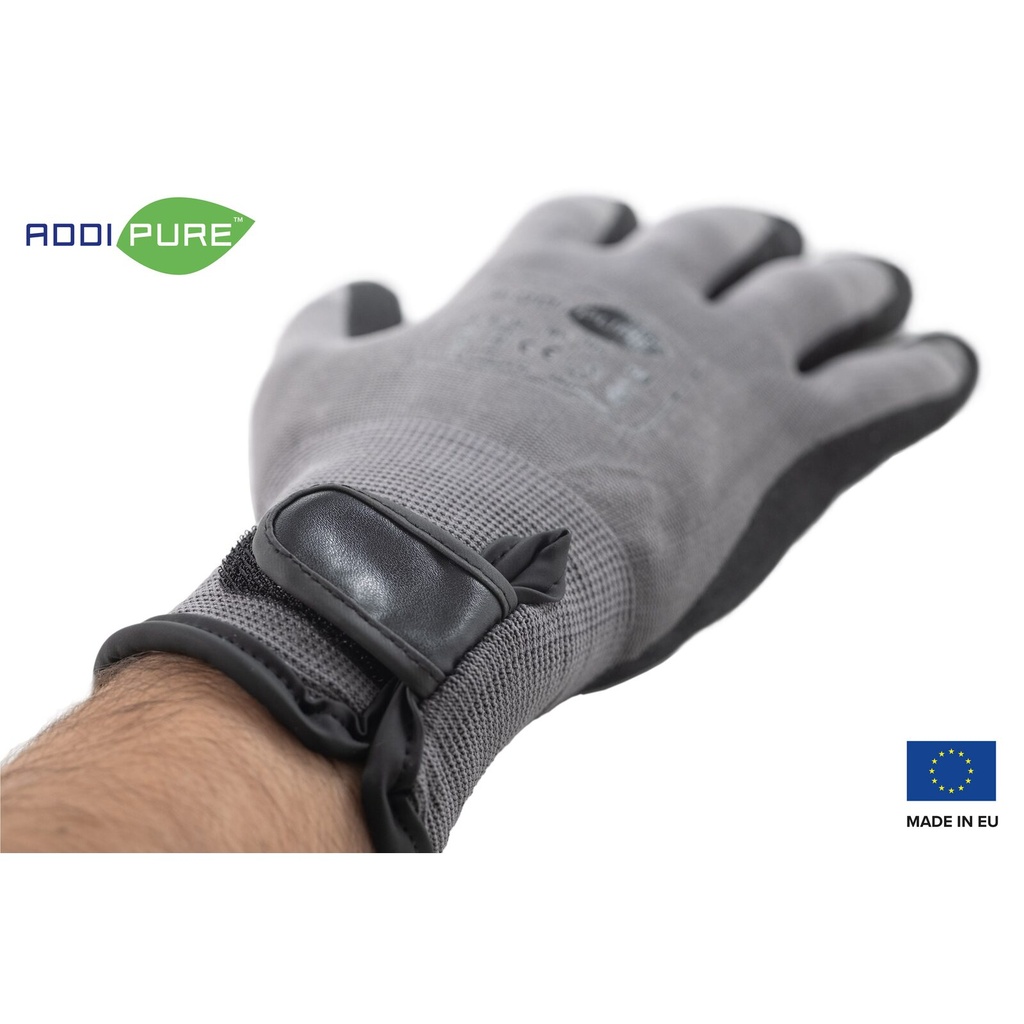 ADDIPURE Thermal gloves for BHO extraction, velcro. Grey/black, size XL. Cold-resistant, anti-slip, breathable, seamless.