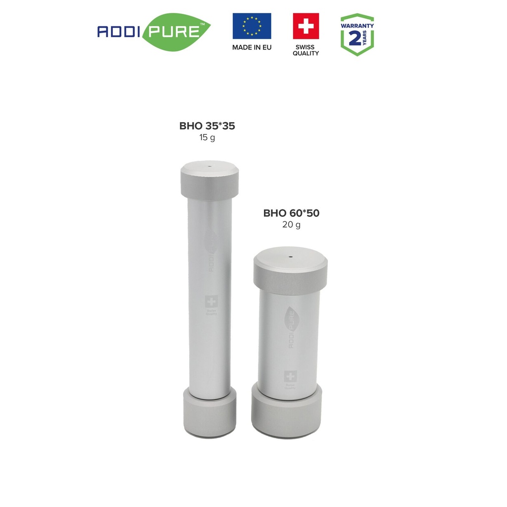 BHO Extractor ADDIPURE 35*35 (non-height-adjustable) for oil, BHO and DHO. Capacity 15 g. Aluminium, food grade anodised finish. 3-layer filter for maximum purity. Swiss quality.
