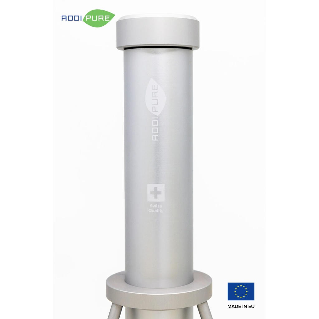 BHO Extractor ADDIPURE 60*35 (height-adjustable) for oil, BHO and DHO. Capacity 25 g. Aluminium, food grade anodised finish. 3-layer filter for maximum purity. Swiss quality.