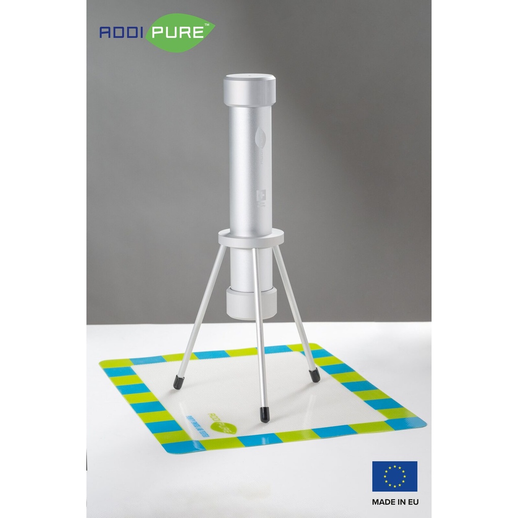 BHO Extractor ADDIPURE 120*50 (height-adjustable) for oil, BHO and DHO. Capacity 60 g. Aluminium, food grade anodised finish. 3-layer filter for maximum purity. Swiss quality.