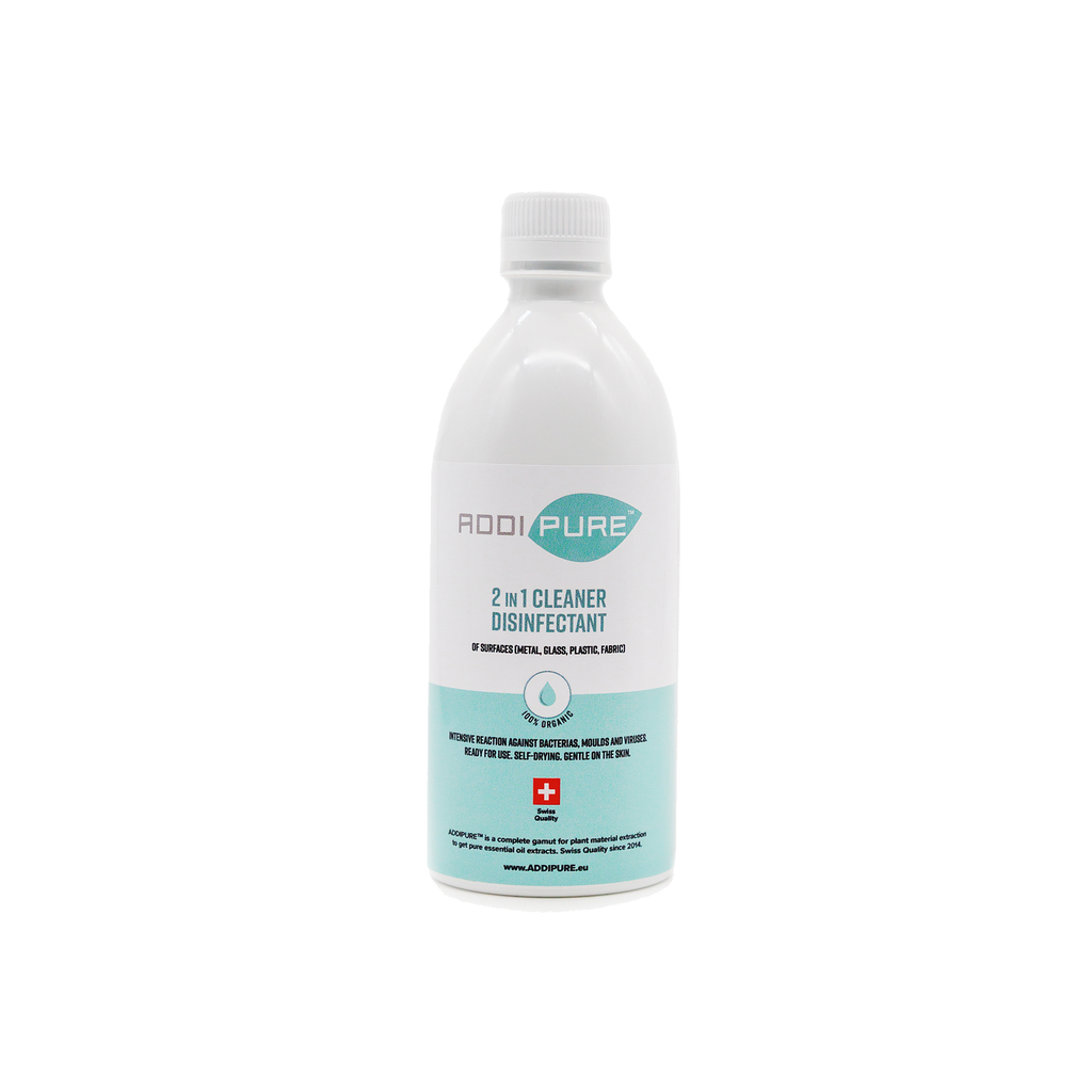 ADDIPURE Nettoyant Désinfectant 2en1, 500 ml, recharge. Élimination rapide et efficace des bactéries, germes, virus et moisissures. Produit biologique. Prêt à l'emploi. Sèche tout seul. Doux pour la peau.
