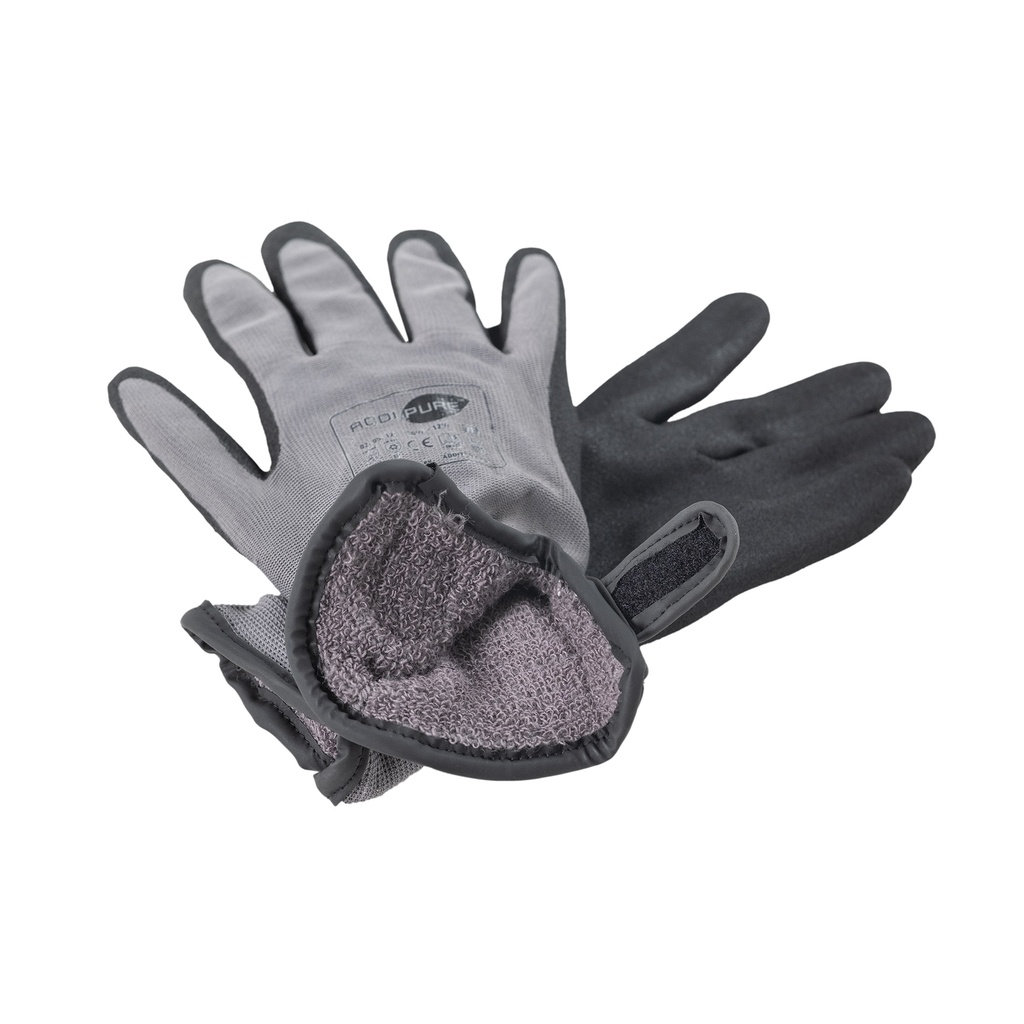 ADDIPURE Thermohandschuhe zur BHO Extraktion, Klettverschluss. Grau/nchwarz, Grösse XL. Kältefest, rutschfest, atmungsaktiv, nahtlos.