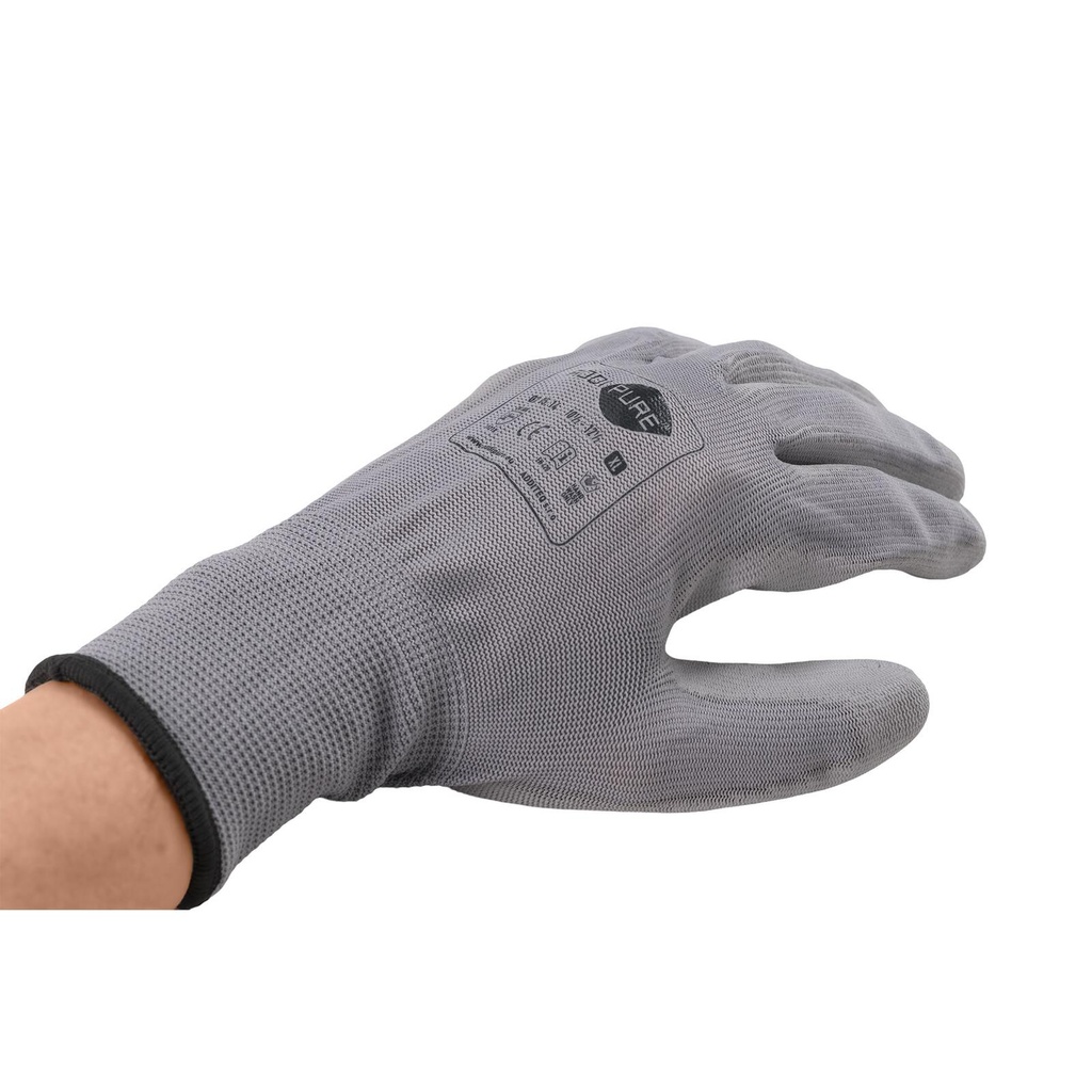 ADDIPURE Garden gloves for BHO extraction. Grey, size XL. Non-slip grip, light fitting, maximum dexterity, non-seamless, breathable, versatile.