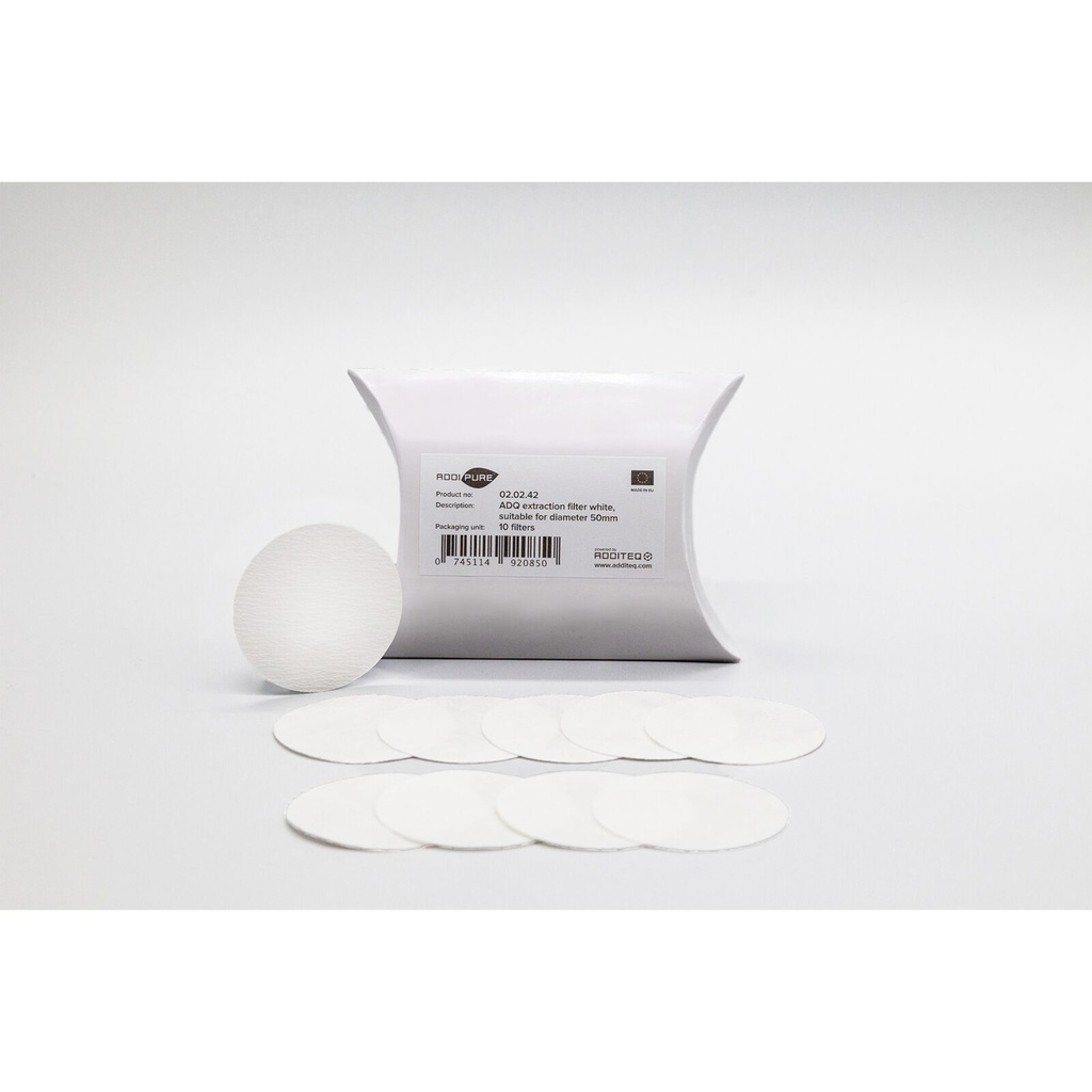 Set of 10 ADDIPURE ADQ extraction filters, patented, diameter: 50 mm. Ideal for oil, BHO and DHO extraction. For use with BHO Extractor ADDIPURE 50.